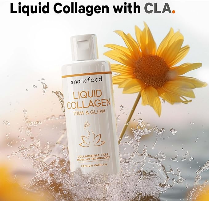 Codeage Liquid Collagen Supplement Vanilla Flavor, Beauty Trim & Glow Liposomal Collagen Peptides, CLA Conjugated Linoleic Acid, Hyaluronic Acid, Vitamin E, Hydrolyzed, Non-GMO, 15.22 fl oz