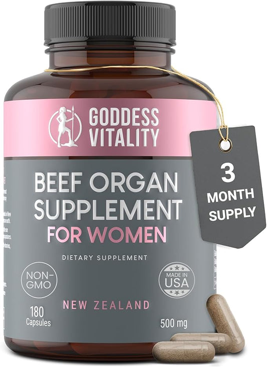 Beef Organ Supplement for Women, Primal & Ancestral Organ Meat Supplements with Uterus & Liver for Hormone Balance & Energy - 90 Day Supply