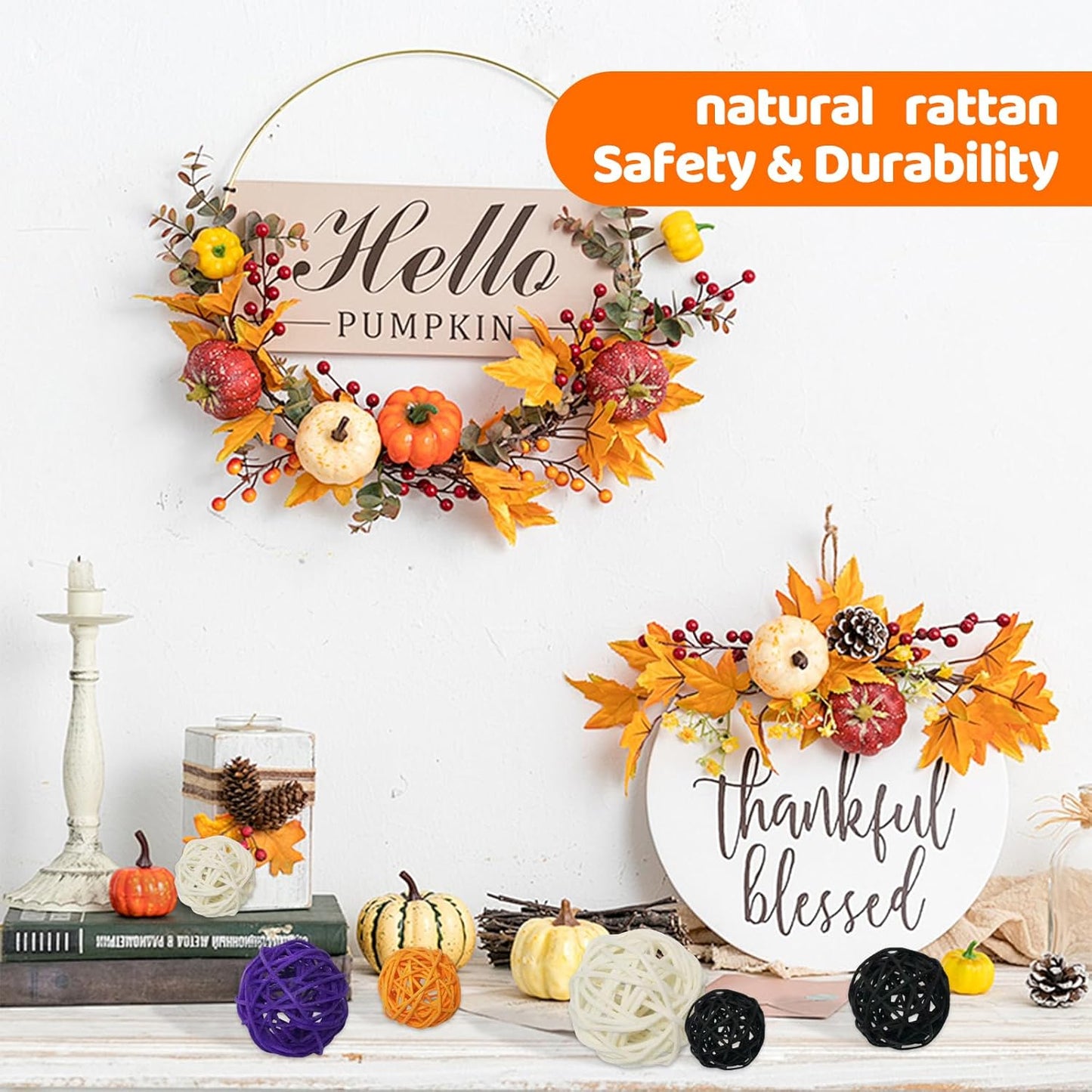 Halloween vase filler decor-36Pack&Halloween Thanksgiving Day Rattan Balls Decorative,&Vase Filler Wicker Ball for Halloween&decorative balls for bowls&bowl fillerTable Hanging Decor DIY Crafts