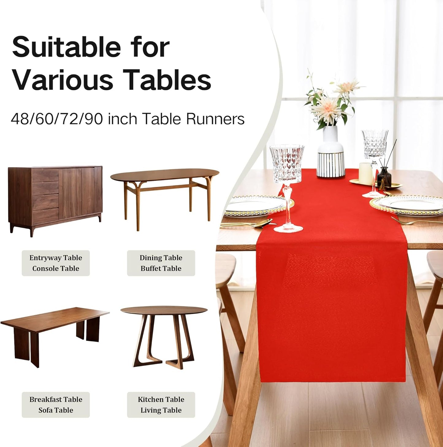 Farmhouse Red Table Runner Dining Table Runners 60 Inches Long Coffee Table Runner for Dresser Living Room Bedroom Holiday Party Banquet 12X60 Inch