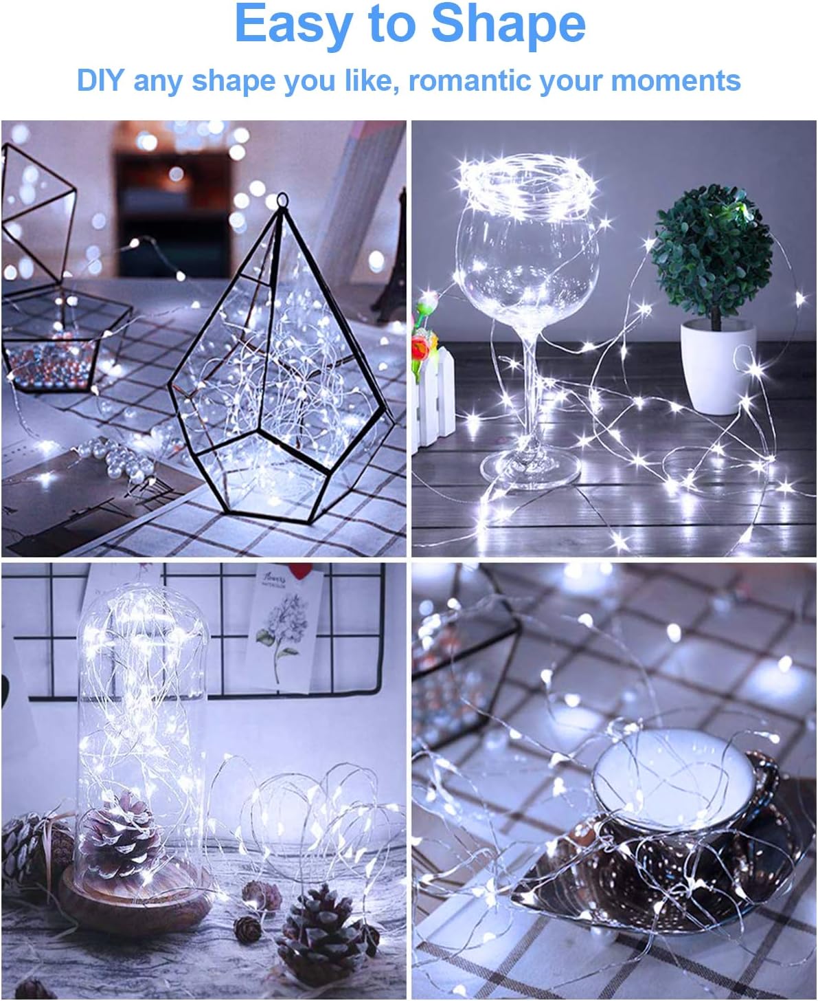 20 Pack Fairy Lights Battery Operated 3.3ft 20 LED Mini String Twinkle Copper Wire Firefly Starry for Mason Jars Wedding Party Christmas Centerpiece Table Decorations, Cool White