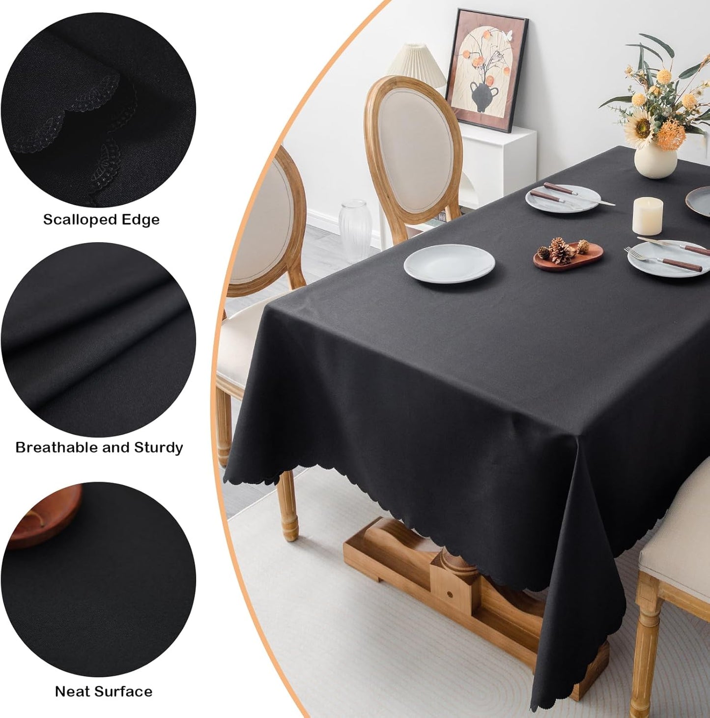 Rectangle Black Tablecloth 60 x 84 Inch Polyester Fabric Washable Table Cloth Decorative Wrinkle Resistant Solid Color Table Cover for Dining Party Wedding Camping