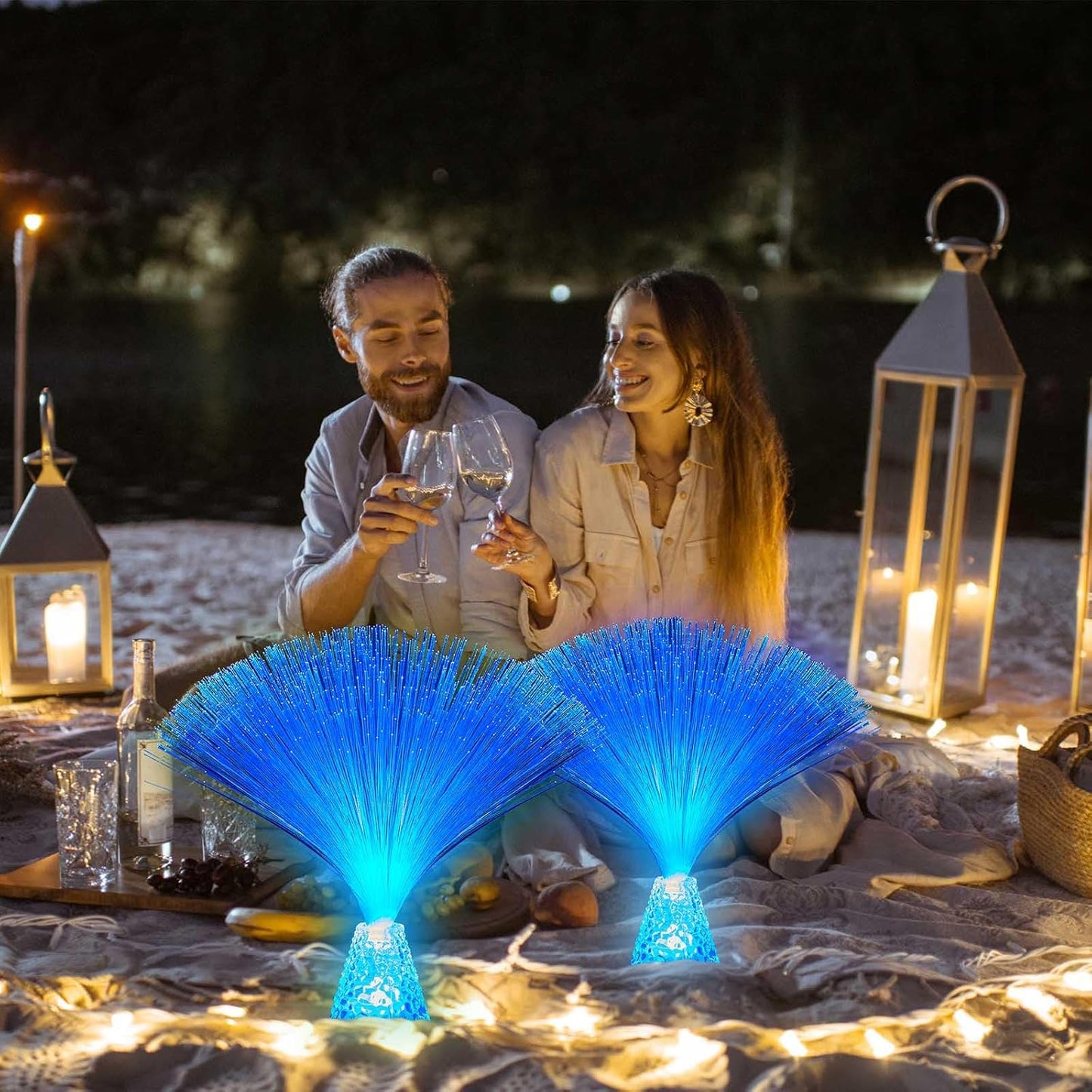 Patelai 10 Pcs LED Fiber Optic Lamp Color Changing Fiber Optic Night Light with Multicolor Glow Decorative Table Centerpiece for Sensory Bedroom Halloween Party Holiday Decorations (Crystal,Blue)