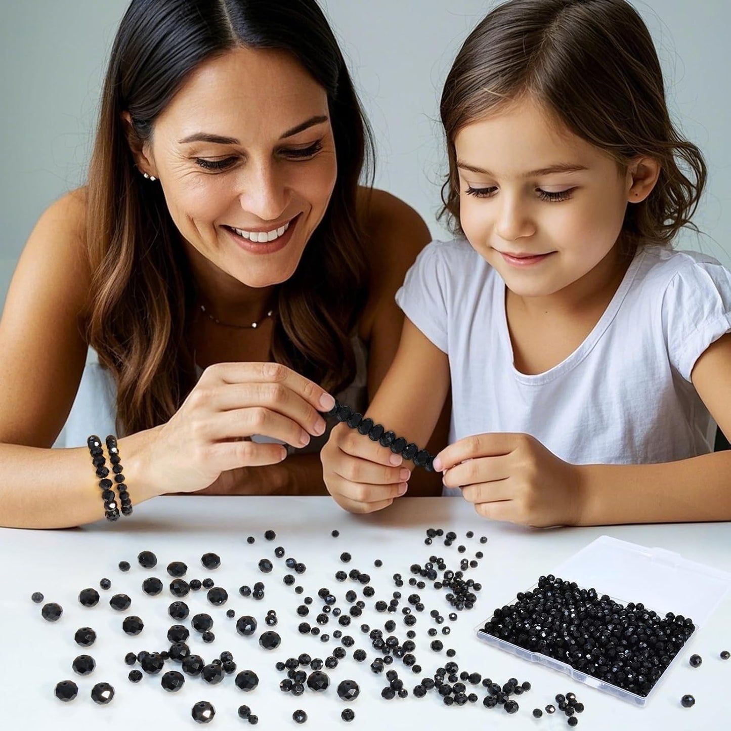 460Pcs 8mm Crystal Glass Beads for Jewelry Making Beads for Bracelets Necklace Pendants Making Supplies(Black)