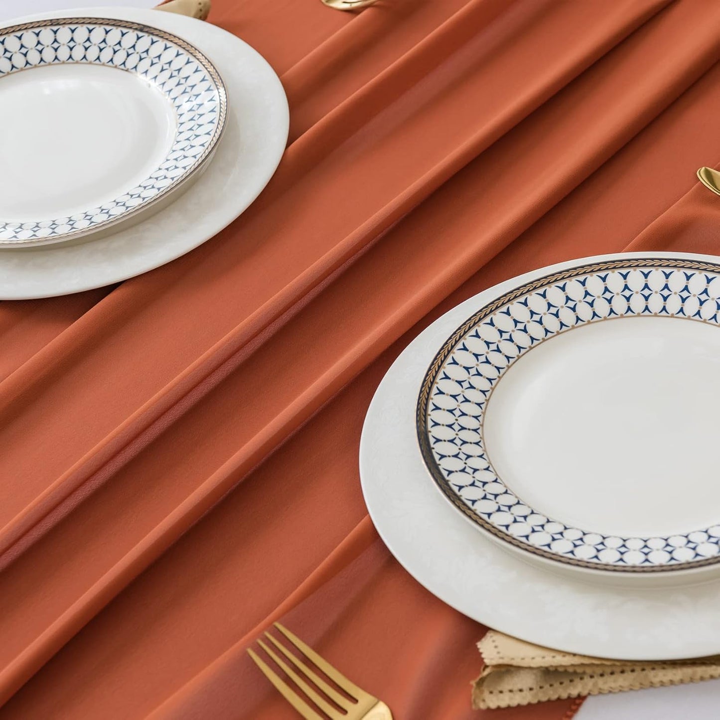 6Pack 9ft Chiffon Table Runner 14x108 Inch Sheer Romantic Table Runner for Wedding Birthday Party Bridal Shower Outdoor Decoration-Rust