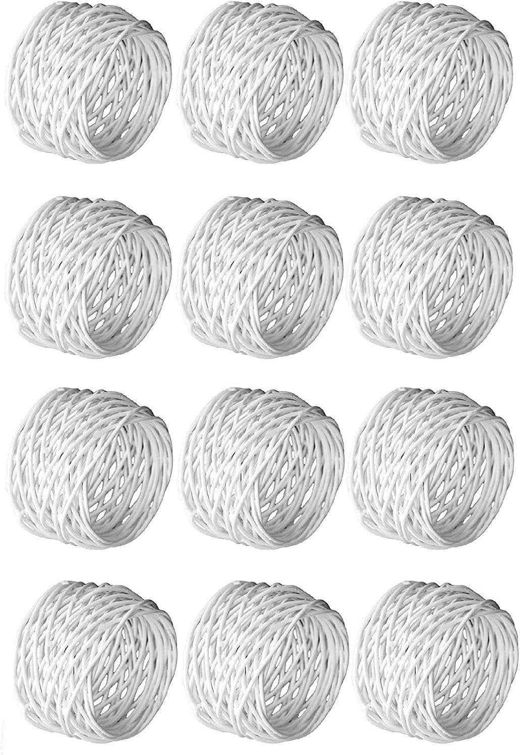 Handmade White Round Mesh Napkin Rings Holder for Dinning Table Parties Everyday, Set of 12