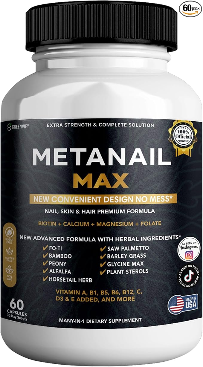 Metanail Max Hair, Skin & Nail Supplement, 60 Capsules, with Biotin 5000mcg, Vitamins & Herbal Blend (1)