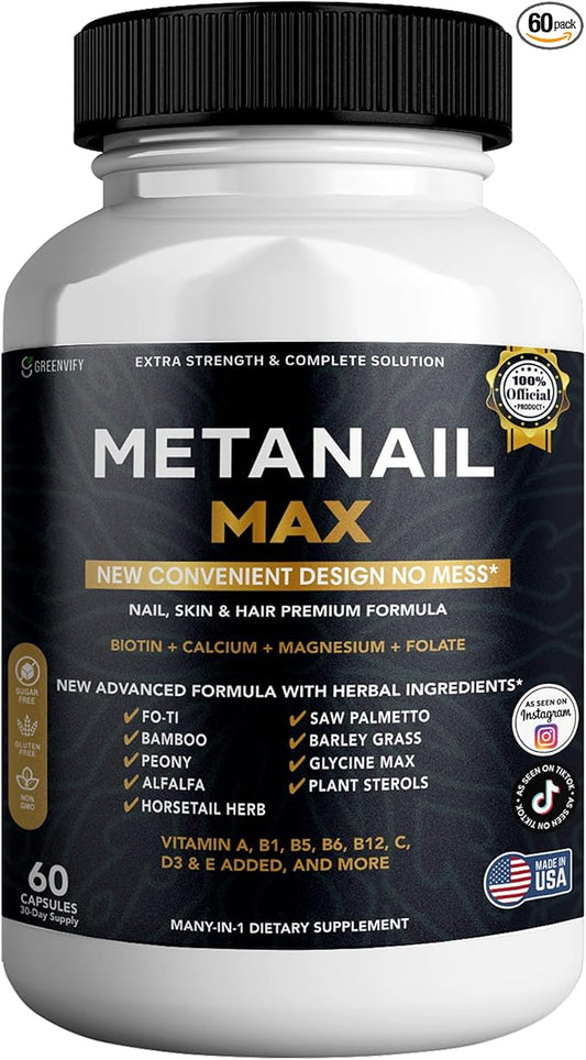 Metanail Max Hair, Skin & Nail Supplement, 60 Capsules, with Biotin 5000mcg, Vitamins & Herbal Blend (1)
