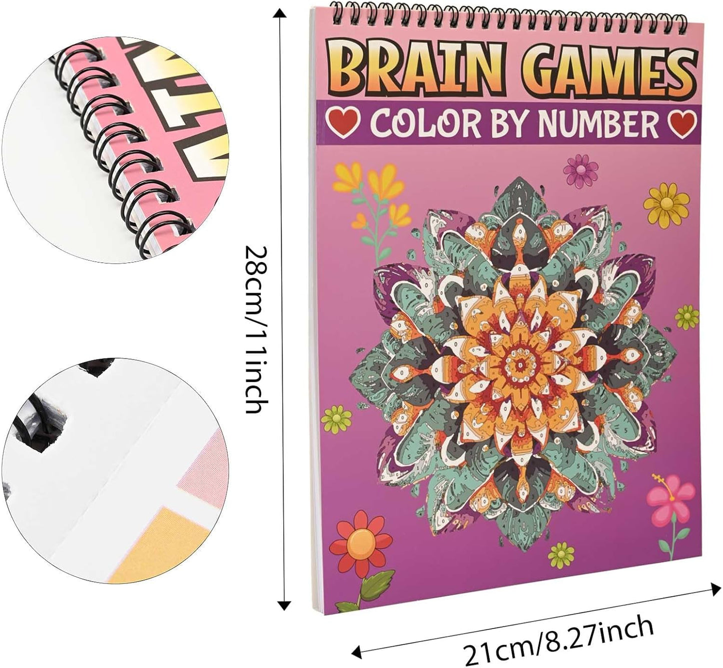 Bondream 3 Pack Color by Numbers Adult Coloring Books,Spiral Bound Coloring Books for Adult Women Relaxation,60 Unqiue Flowers Animals Nature Landscapes,Brain Game Color Book for Adults