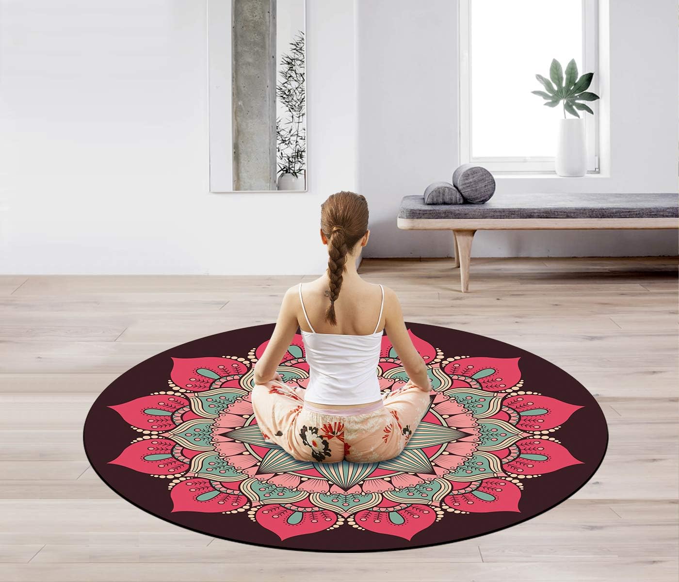 Pilates Mat Round Oversize Yoga Mat Suede Rubber Non-Slip Dia 140cm Exercise Mat Meditation Mat Workout Mat for Home Outdoor