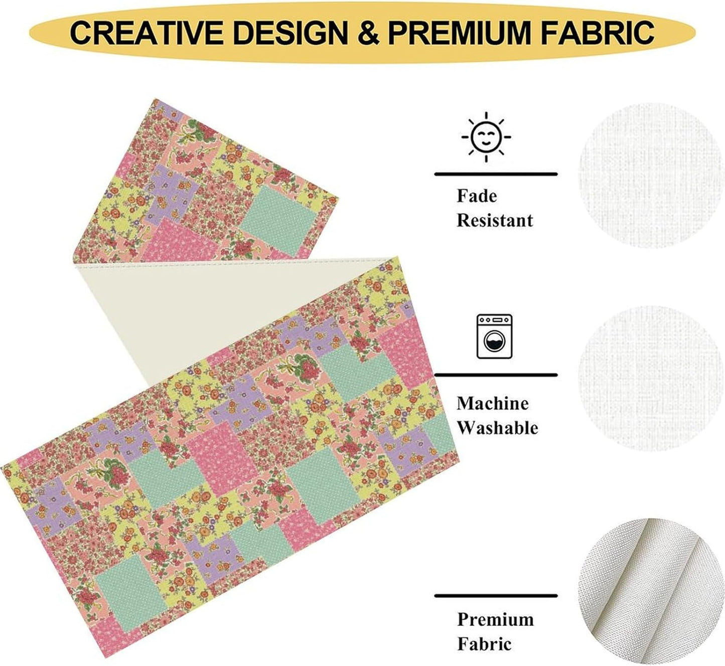 Boho Patchwork Table Runner, Vintage Farmhouse Colorful Wildflowers Bohemian Paisley Flower Table Center Decor for Home Kitchen Dining Patio Holiday Party Indoor Table Decorations, 13"x72" Inch