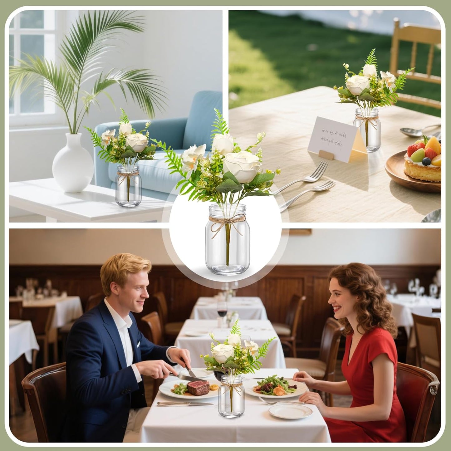 12 Pcs Mason Jar Table Centerpiece Floral Table Centerpiece Vases with Flower for Wedding Reception Party Decor