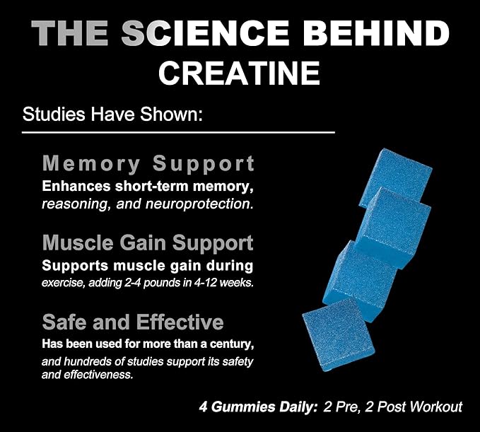 Creatine Monohydrate Gummies for Men & Women - Sugar Free & Vegan Advanced Formula W/L-Taurine + Vitamin B12 - for Muscle Strength, Muscles Builder, Recovery, Energy Boost, Pre-Workout Supplement