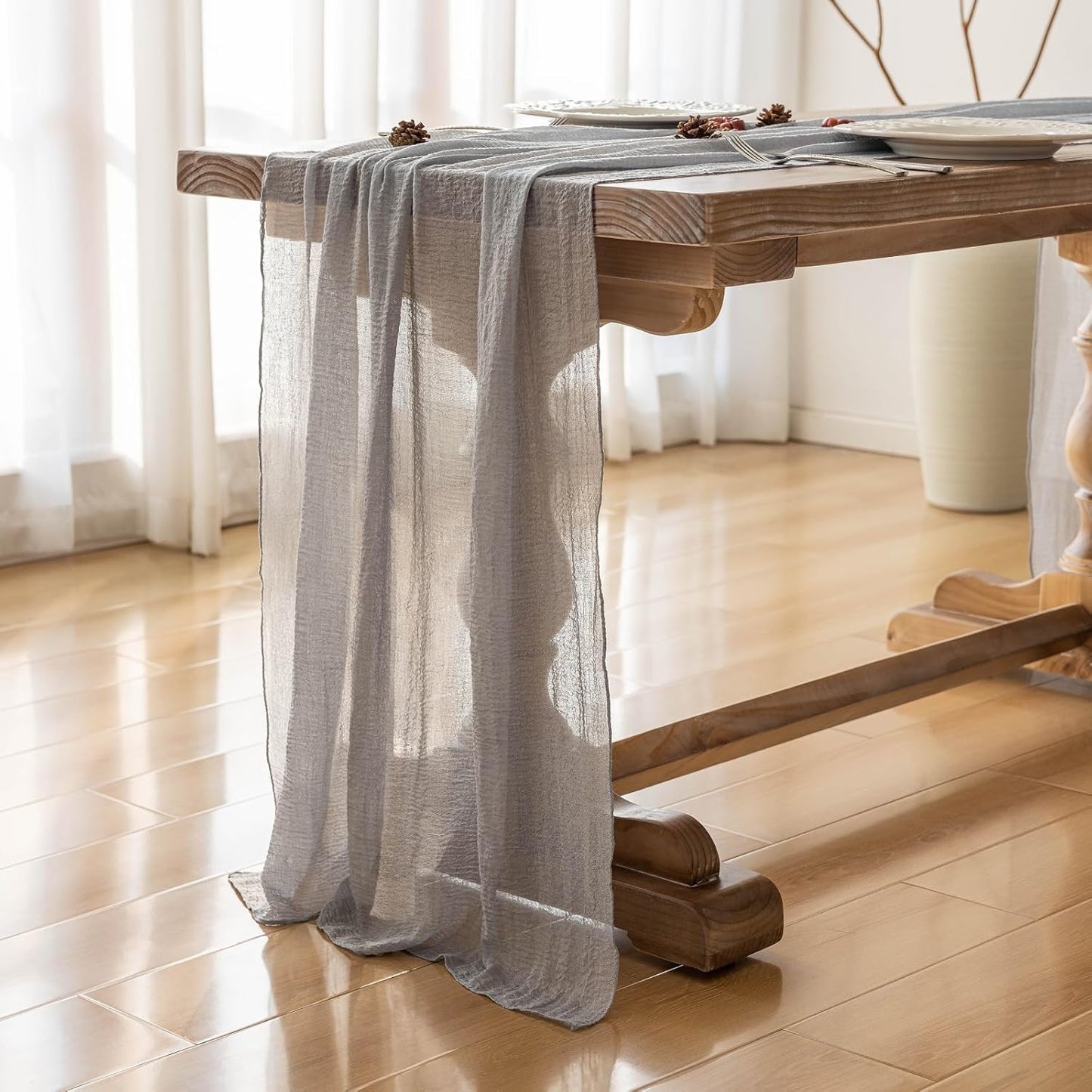 3pcs Dusty Blue Gauze Rustic Cheesecloth Table Runner 120 Inch 10 FT for Wedding Baby Shower Bridal Shower Birthday Engagement Garden Outdoor Party Long Sheer Boho Decorations