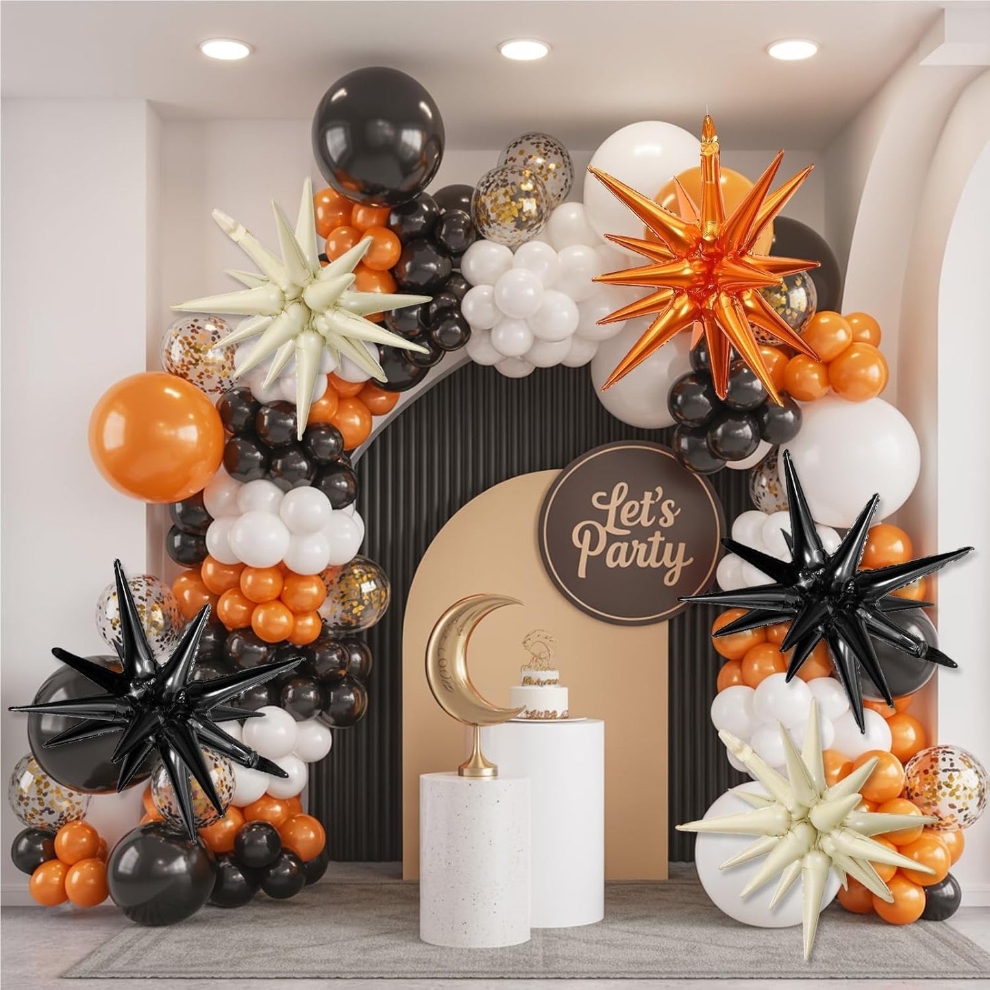 Black White Orange Star Balloons,9Pcs 22Inch Sand White Orange Explosion Spike Cone Helium Polyester Film Star Foil Balloons for Halloween Birthday Anniversary Baby Shower Party Decorations