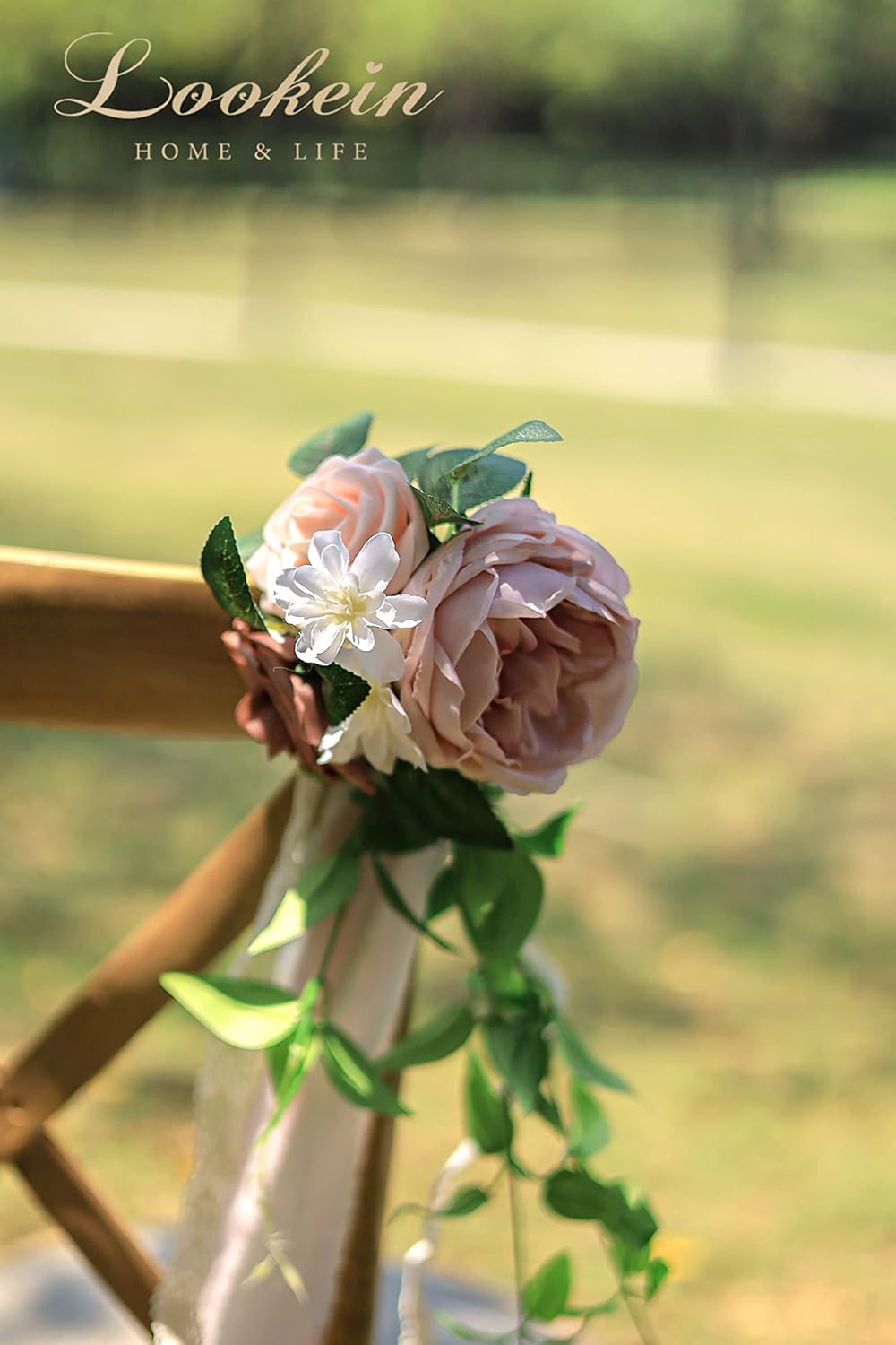 Lookein Set of 8 Pew Flowers for Wedding Ceremony Chair Decorations Bench Decoration Wedding Aisle Chair Decoration, Dusty Rose