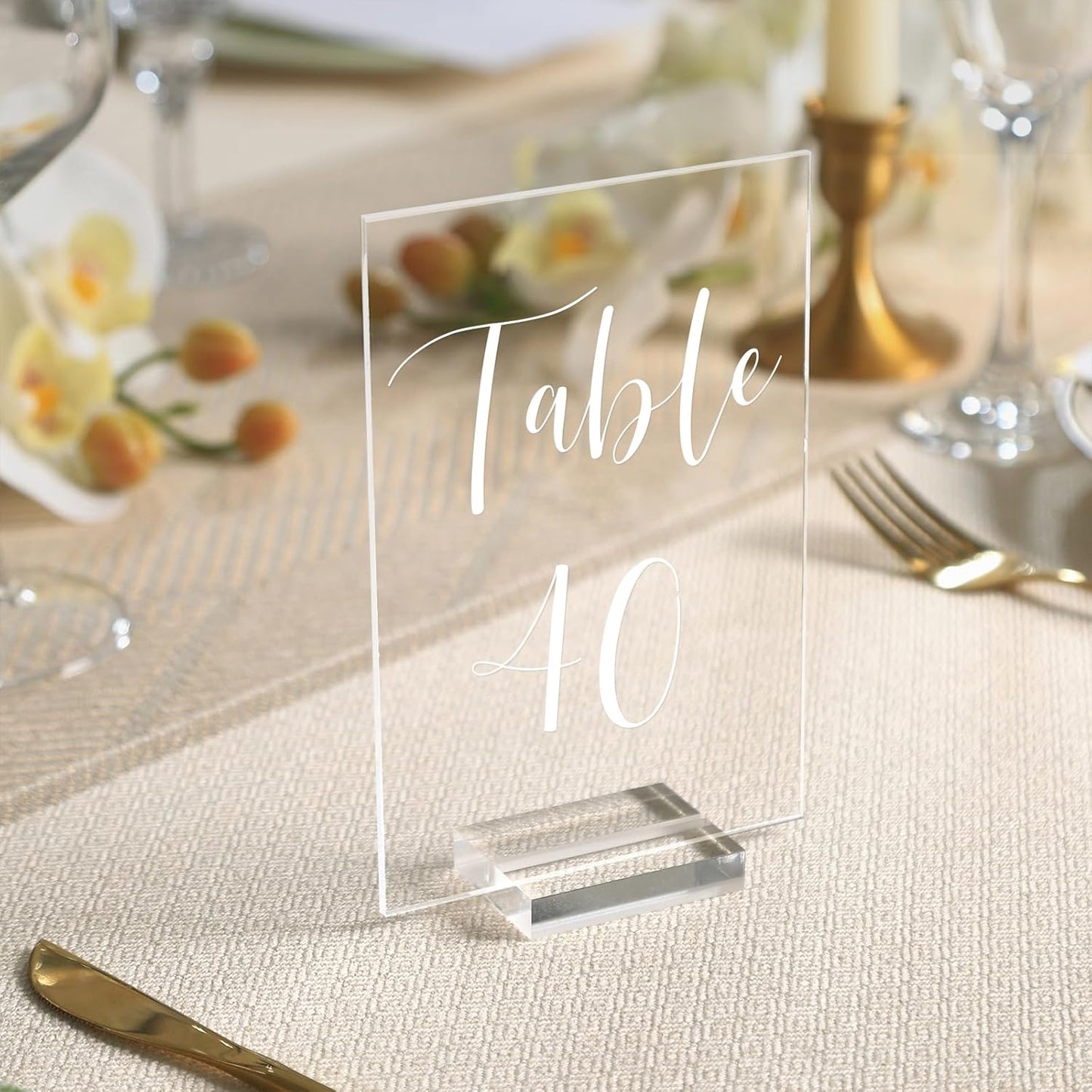 UNIQOOO Acrylic Wedding Table Numbers 1-40 with Stands | 4x6 inch Printed Calligraphy, Clear Table Number Signs and Holders | Perfect for Wedding Reception, Centerpiece Decoration, Event, Party