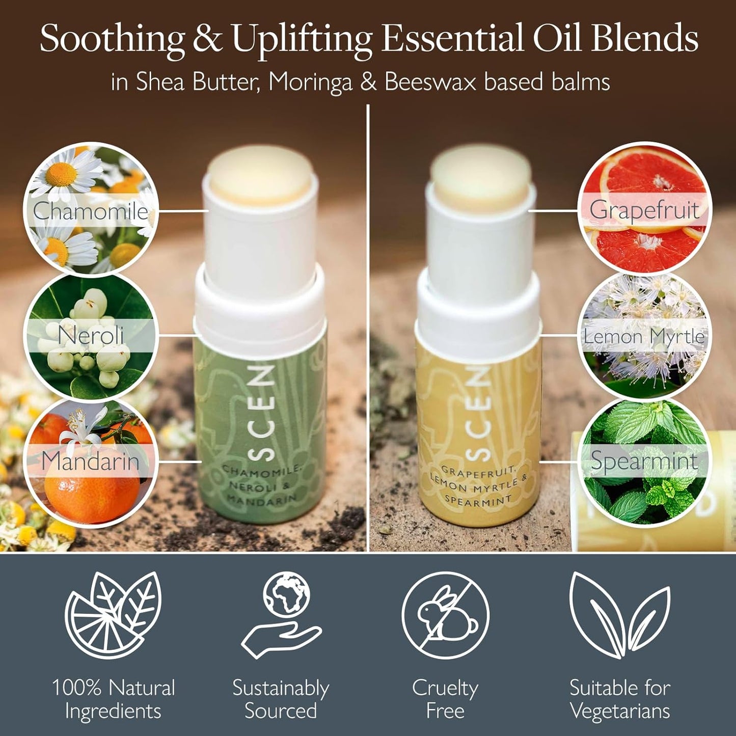 Scentered Aromatherapy Balm Stick Duo for Stress Relief & Positivity - Roll On Essential Oil Blends of Grapefruit, Lemon, Chamomile - Aromatherapy Gifts for Women - De-Stress & Happy