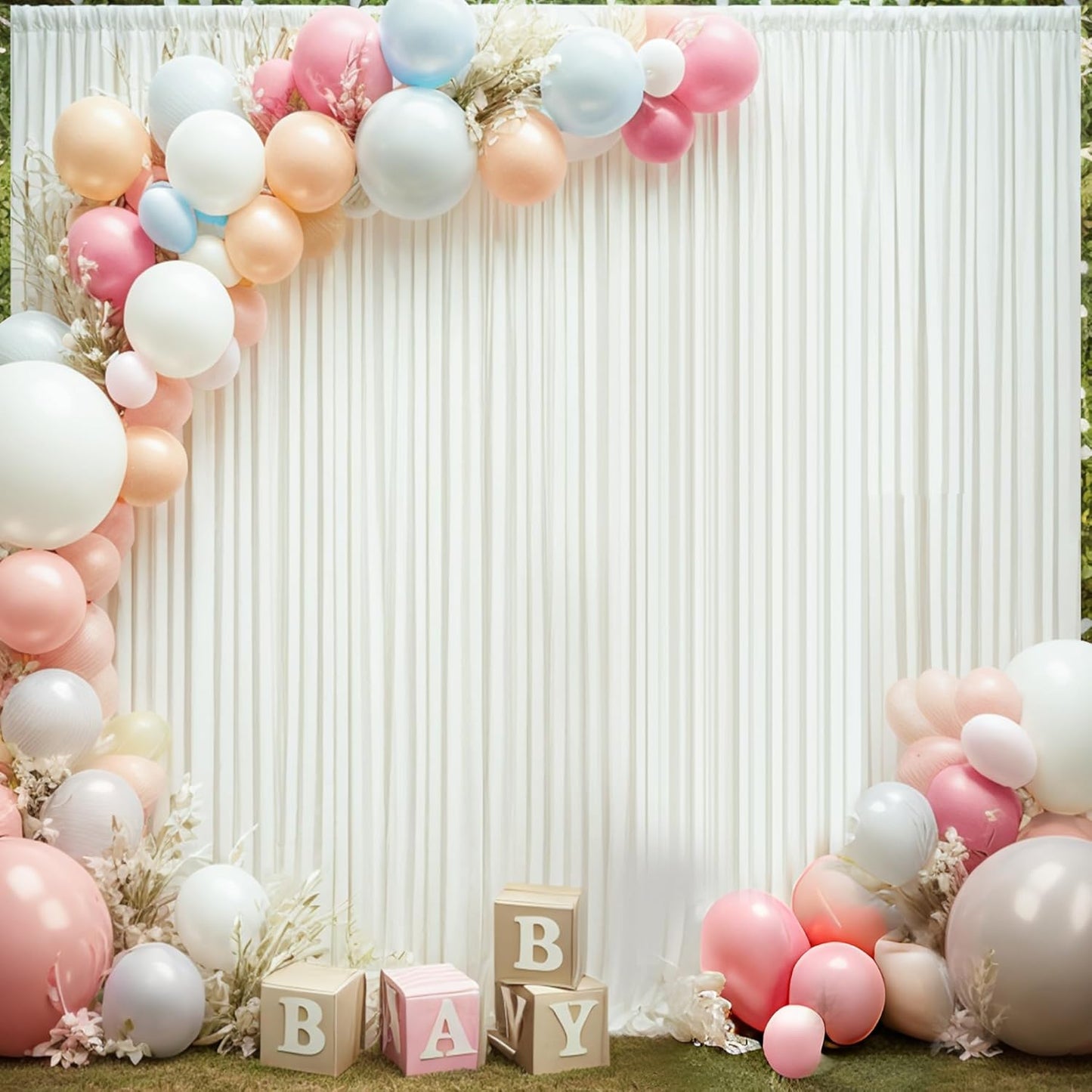 10×14ft Wrinkle Free Ivory Backdrop Curtain, Soft Silky Easy to Drape Cream Wedding Drapes for Backdrop, 2 Panels 5×14ft Photo Backdrop Curtains for Parties Birthday Photography Background Cloth