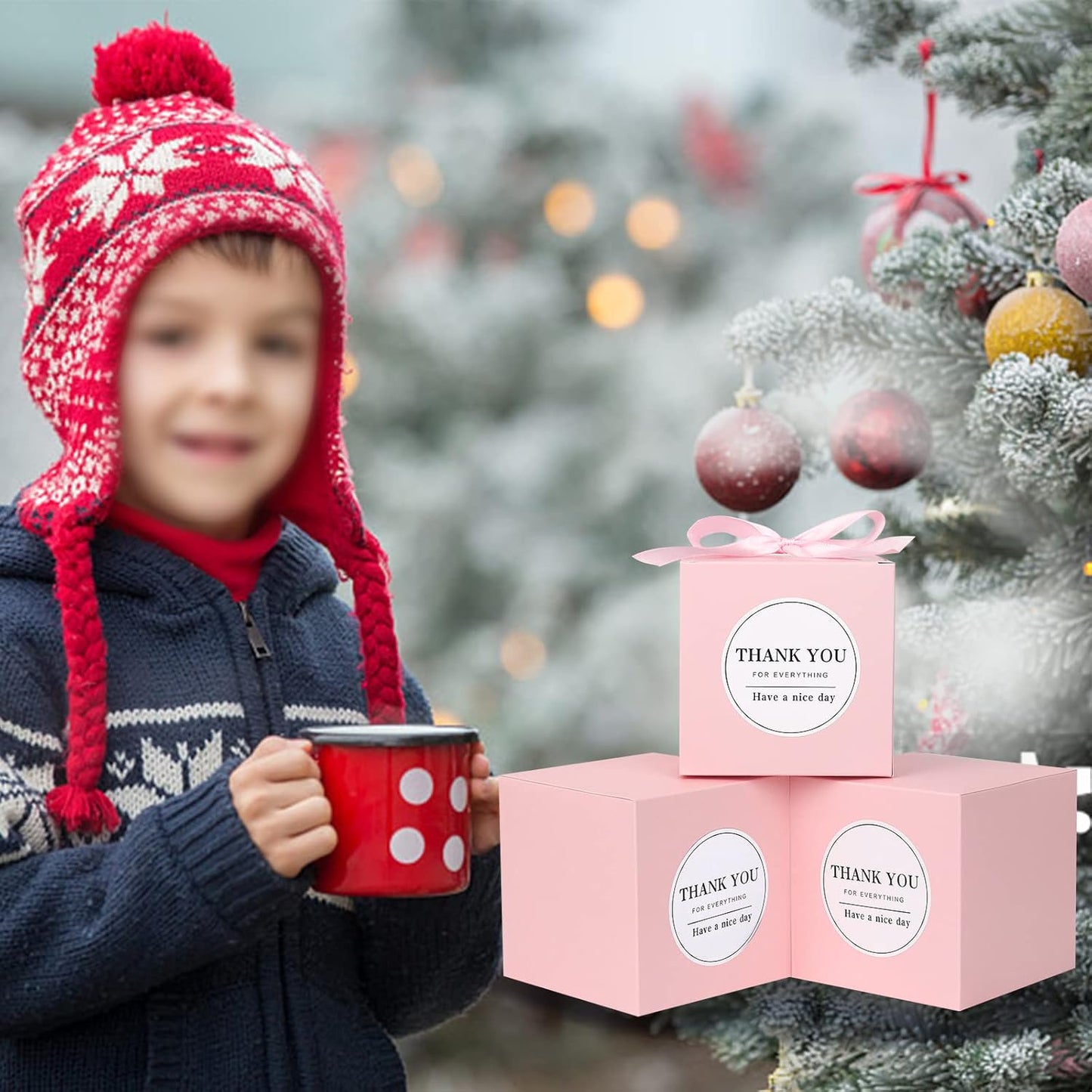 COTOPHER Small Gift Boxes 100 Pack 4x4x4 inches Pink Gift Boxes with Lids for Gifts, Crafting, Wedding Party Favor, Cupcake Boxes, Candy, Bridesmaids Proposal Box with Ribbons and Stickers (Pink, 100