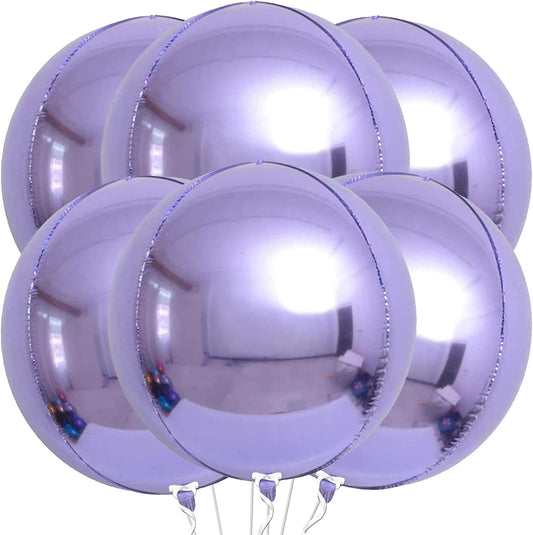 KatchOn, Big Purple Mylar Balloons - 22 Inch, Pack of 6 | Round 4D Metallic Lavender Balloon for Purple Party Decorations | Metallic Balloons for Anniversary | Unicorn, Mermaid Birthday Decorations