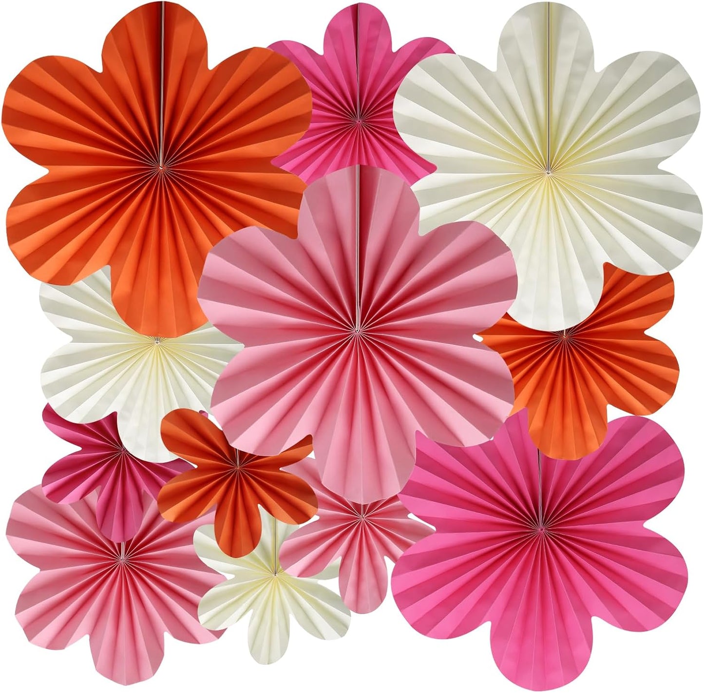 BestoFun 12 PCS Paper Flowers Fans Pink and Orange Party Decorations Paper Flowers Decorations for Wall Girl Groovy Birthday Baby Shower Wedding Bachelorette Room Hanging Décor