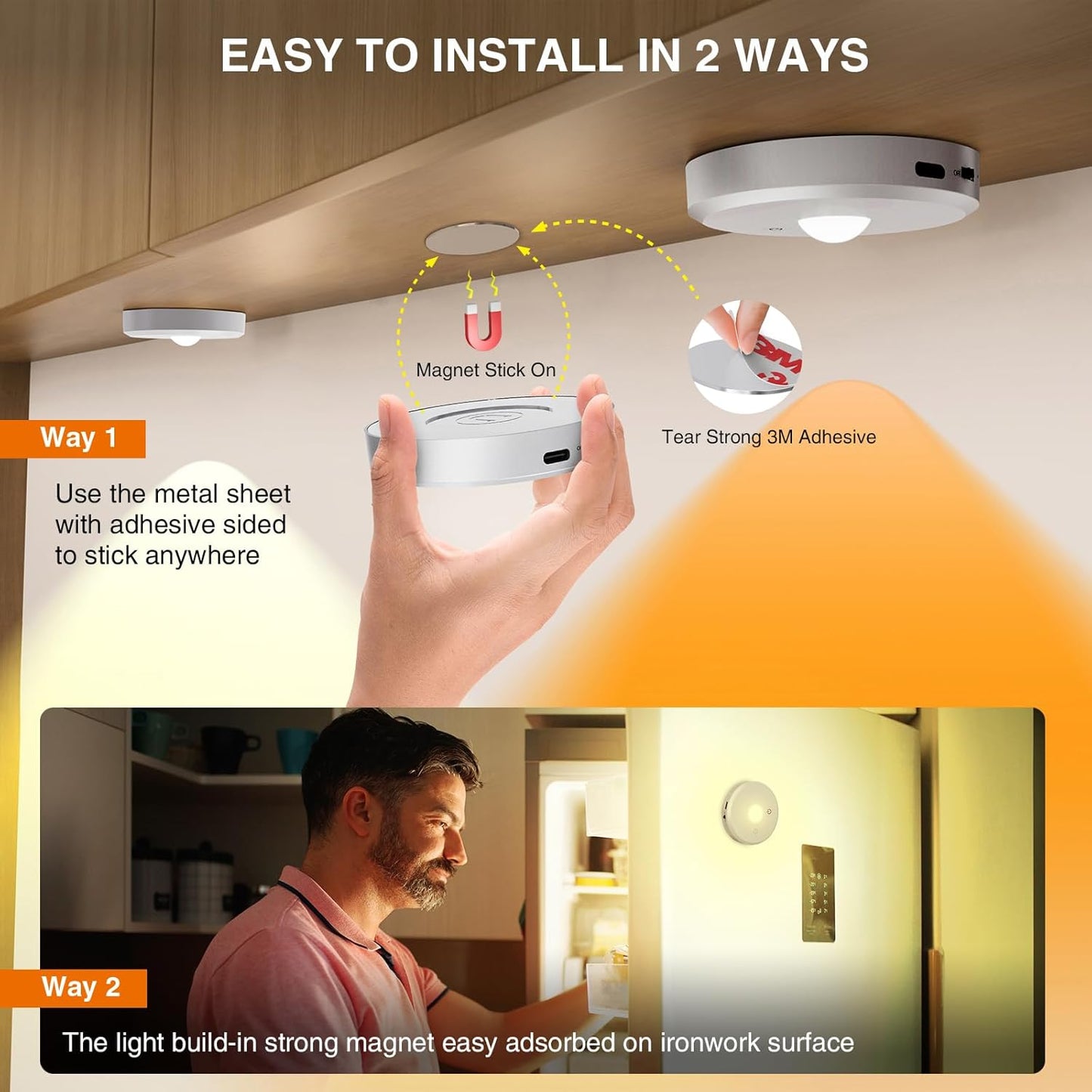 RGB Puck Lights with Remote Control, 2000mAh Rechargeable Stick on Led Lights, 9 Colors & 2 Dynamic, Tap Light with Timing,Under Cabinet Lighting for Closet,Kitchen,Cabinet,Shelf(Silver, 3 Pack)