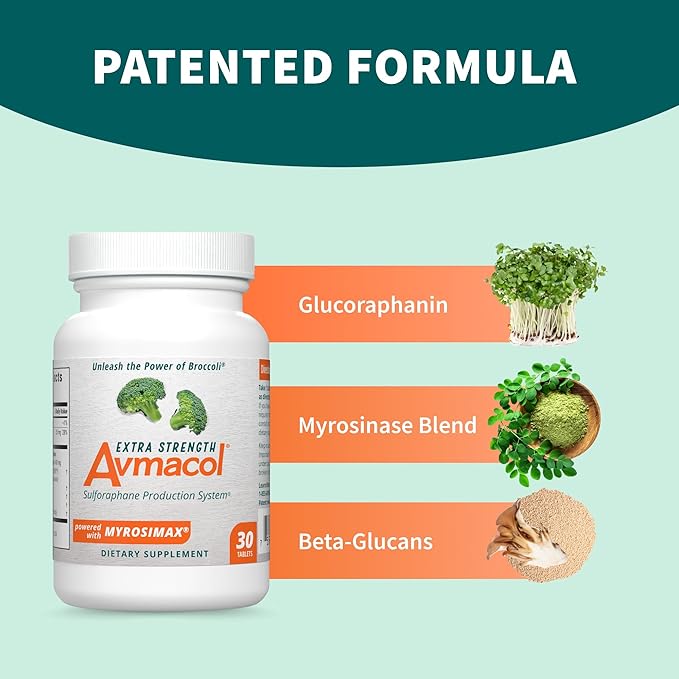 Nutramax Laboratories Avmacol Extra Strength Sulforaphane-Producing Supplement for Detoxification, Antioxidant Support, Immune Health, Adults & Children, Moringa, 30 Tablets