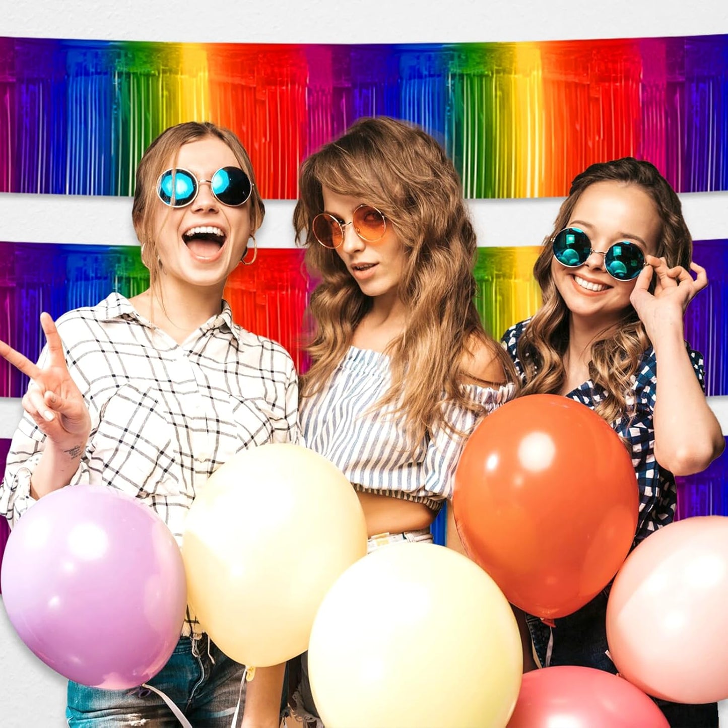 6 Pack 10 Feet Rainbow Foil Fringe Garland Metallic Tinsel Streamers Banner Wall Hanging Curtain Backdrop for Parade Floats, Birthday, Graduate, Mother's Day, Wedding Party Decoration