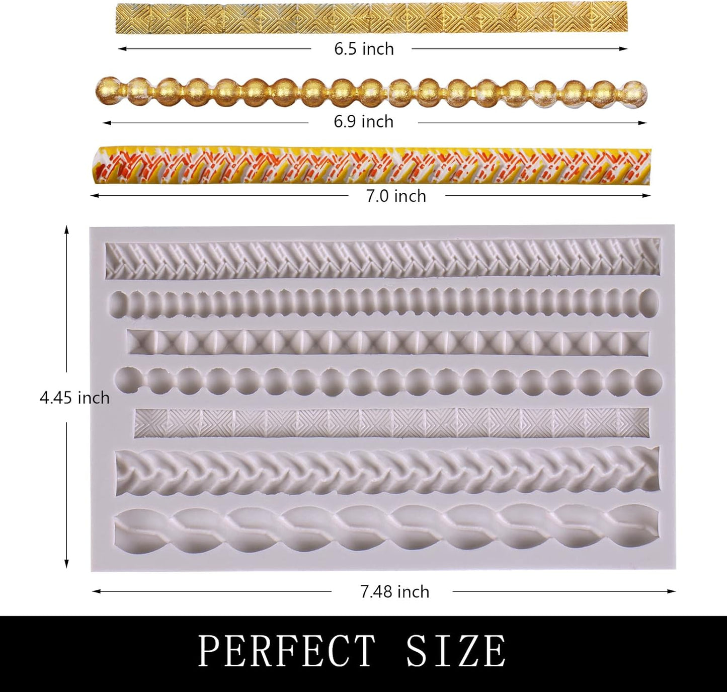 Scroll Lace Fondant Molds, Baroque Chocolate Frame Decor, Clay Frame Relief Mould for Birthday Wedding Cake Decoration Cupcake Topper Pie Crust Candy Resin Clay Furniture Corner Border, Gray