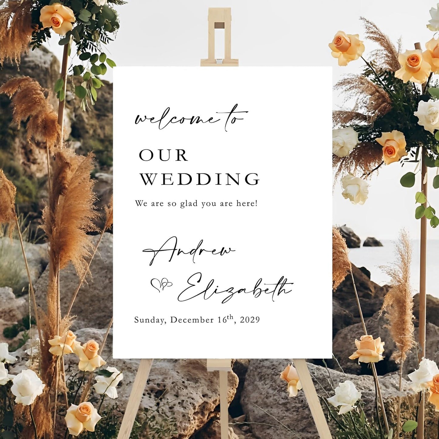 Welcome Sign For Wedding Entrance, Welcome To Our Beginning Wedding Sign, Welcome To Our Wedding Sign With Stand, Engagement Party Welcome Sign