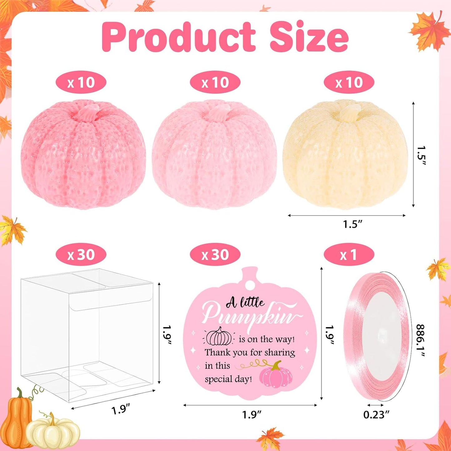 30 Set Pumpkin Soap Baby Shower Favors, Pink Mini Pumpkin Soap Baby Shower Decoration with Thank You Cards and Boxes Guest Gifts for Fall Thanksgiving Gender Reveal Wedding Autumn Party Supplies, Pink