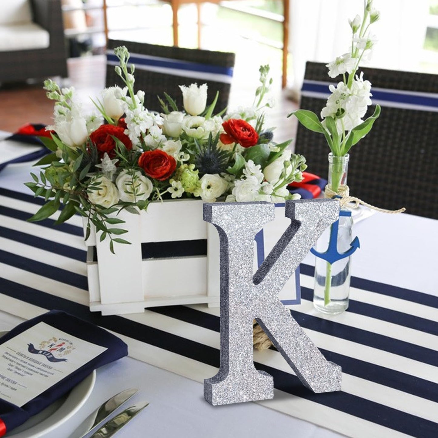 TONIFUL 8 Inch Silver Glitter Letter K Table Centerpiece A-Z Silver Birthday Party Decorations,Silver Alphabet K for Birthday,Chrismas,Graduation,Bridal Shower,Wedding,Anniversary Party Supplies