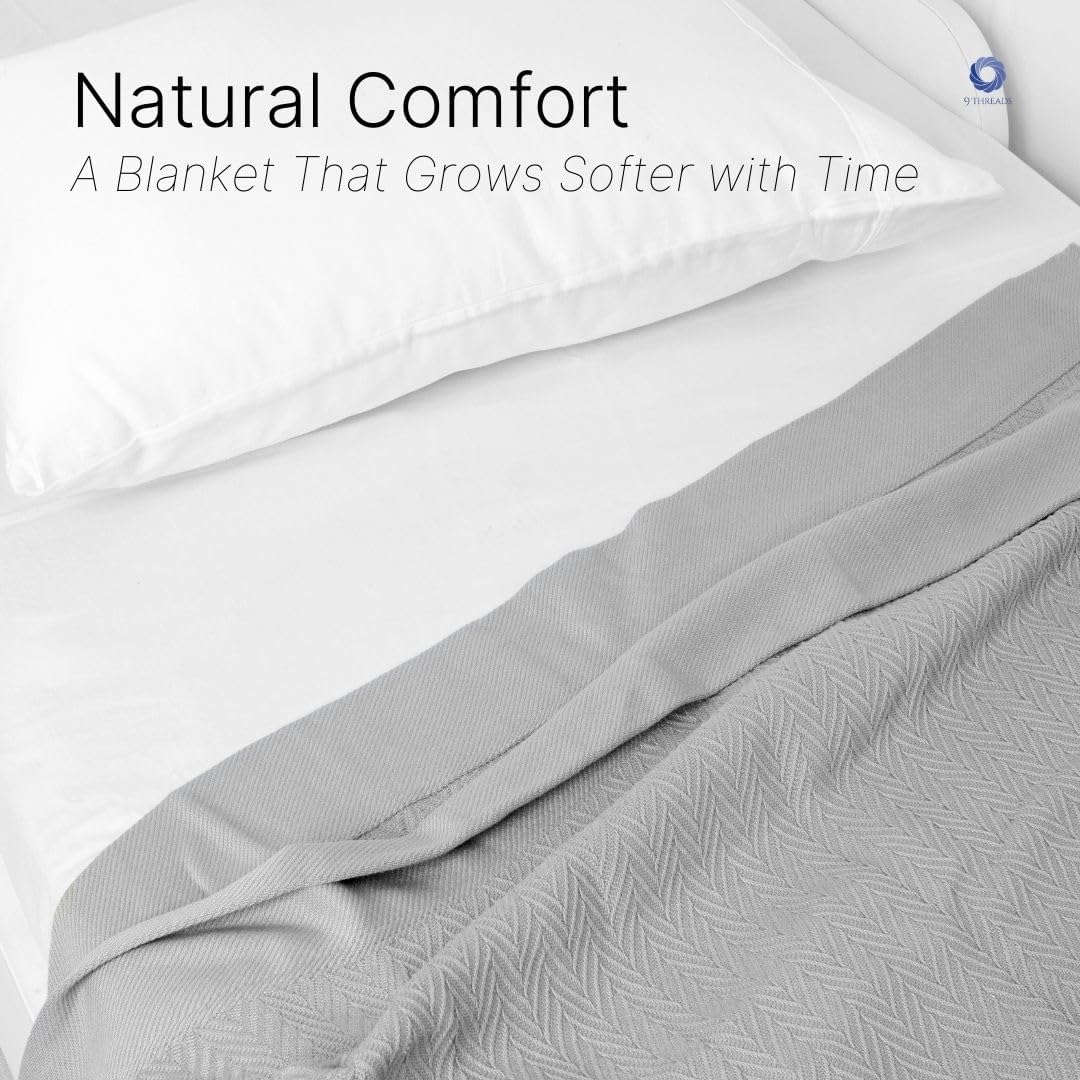 100% Cotton Herringbone Blankets, 66"X90" Twin, Throw Blanket for Bed, All Season Cotton Blanket, Cozy Blanket,Throws & Bed Blanket, Throw Blanket for Couch, Modern Home Decor -Scottish Grey