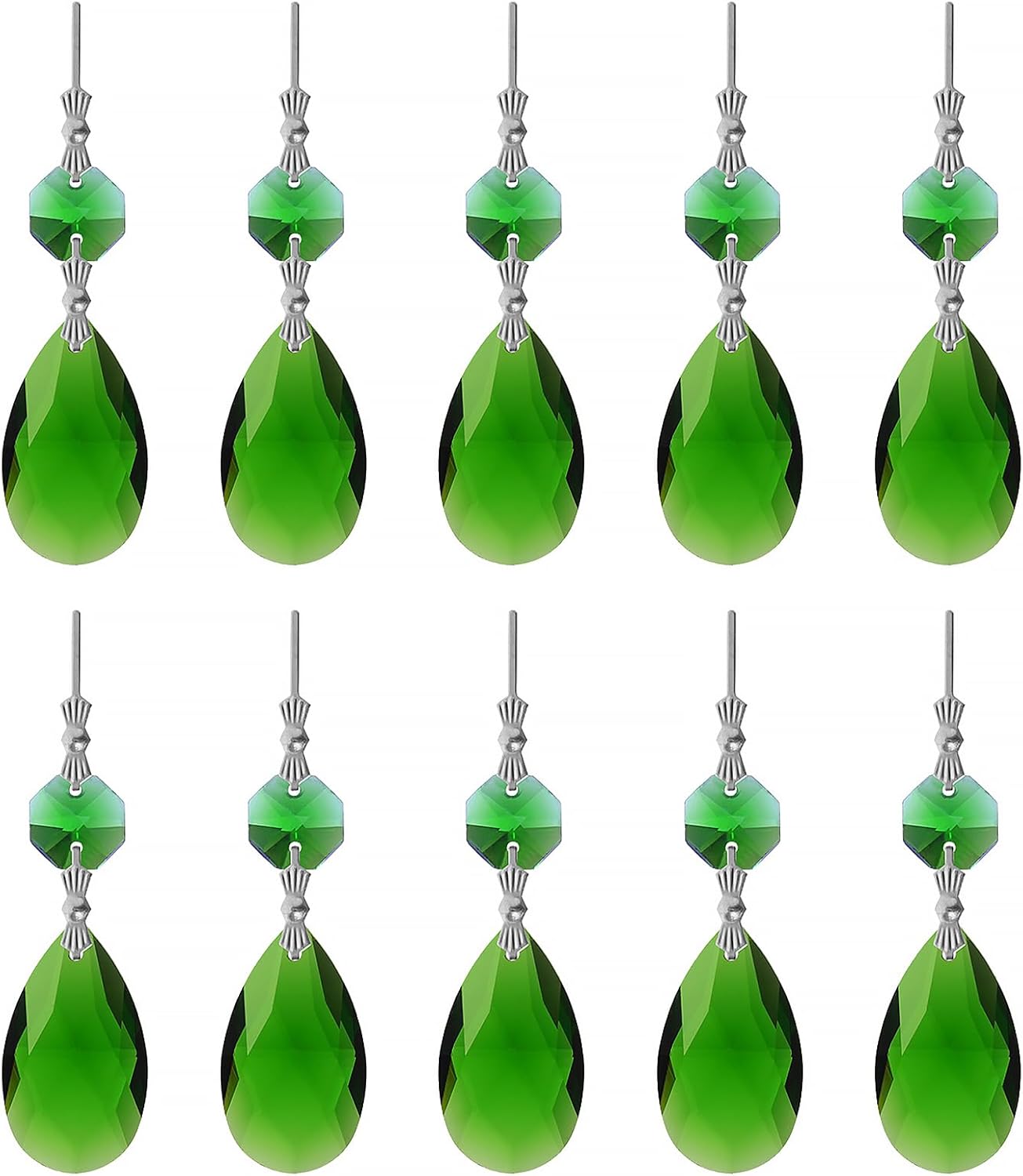 10pcs Crystal Prisms Chandelier Green Ornament Pendants Rainbow Maker 38mm Drop Prism Hanging Prisms for Wedding Party Chrismtmas Decoration DIY Jewelry