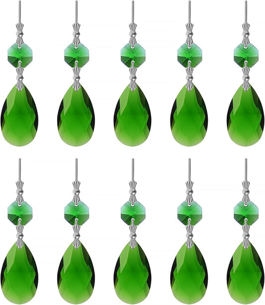 10pcs Crystal Prisms Chandelier Green Ornament Pendants Rainbow Maker 38mm Drop Prism Hanging Prisms for Wedding Party Chrismtmas Decoration DIY Jewelry