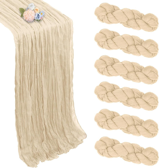6 Pack Beige Cheesecloth Fall Table Runner 10ft Boho Gauze Fabric Cheese Cloth Table Runner 35 x 120 Inch Rustic Sheer Runner for Thanksgiving Wedding Decor Baby Shower Party Centerpiece Decoration