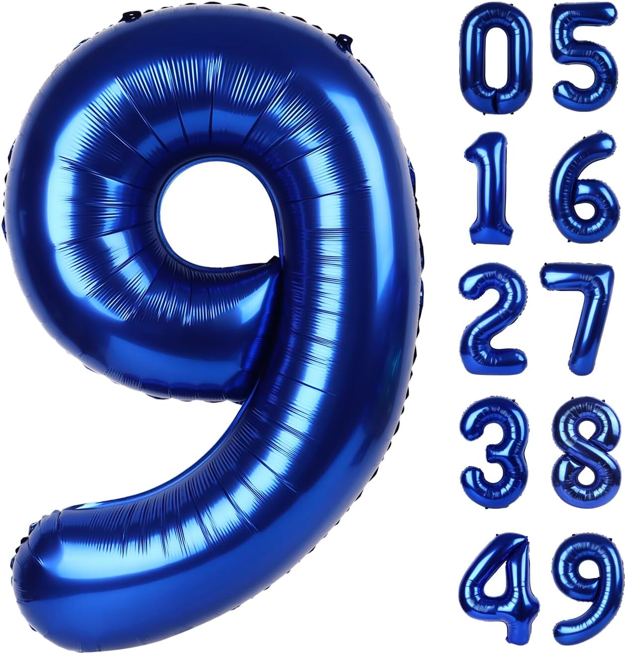 40 Inch Big Night Blue 9 Balloon Number, Jumbo Giant Happy 9th 19 29 39 49 99 Birthday Party Decorations, Night Blue Large Nine Mylar Foil Anniversary Birthday Party Engagement Decorations