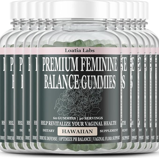 Vital Premium Feminine Balance Gummies for Women's Health & Wellness & Nutrition - Immune Support - Vegan, Gluten-Free & Halal Source - Hawaiian Pineapple - 60 Gummies - 30 Servings (12 Bottles)