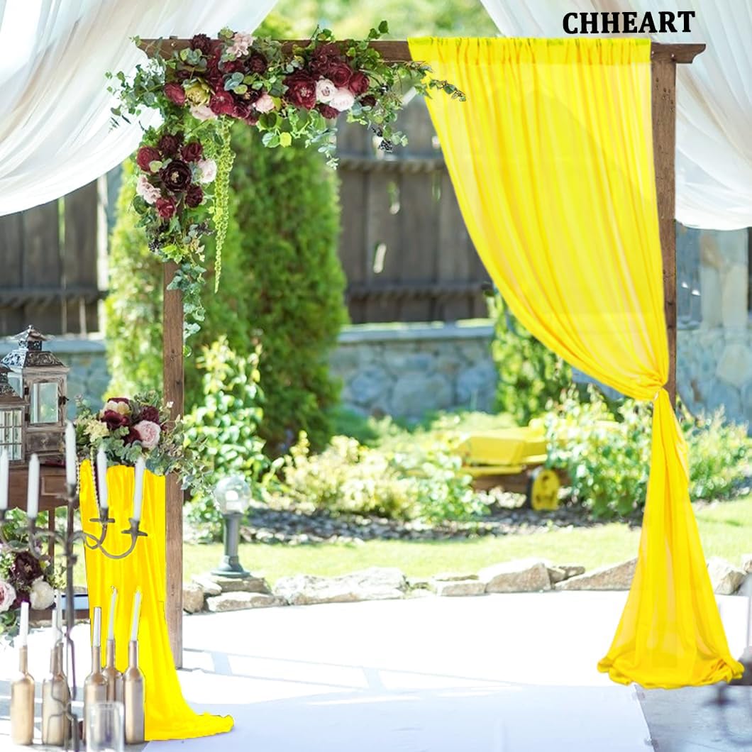 Wedding Arch Draping Fabric Yellow 20Ft 2 Panles Chiffon Drapes for Arch Wedding Ceremony Reception Swag Decorations Wedding Arch Reception Ceiling Fabric