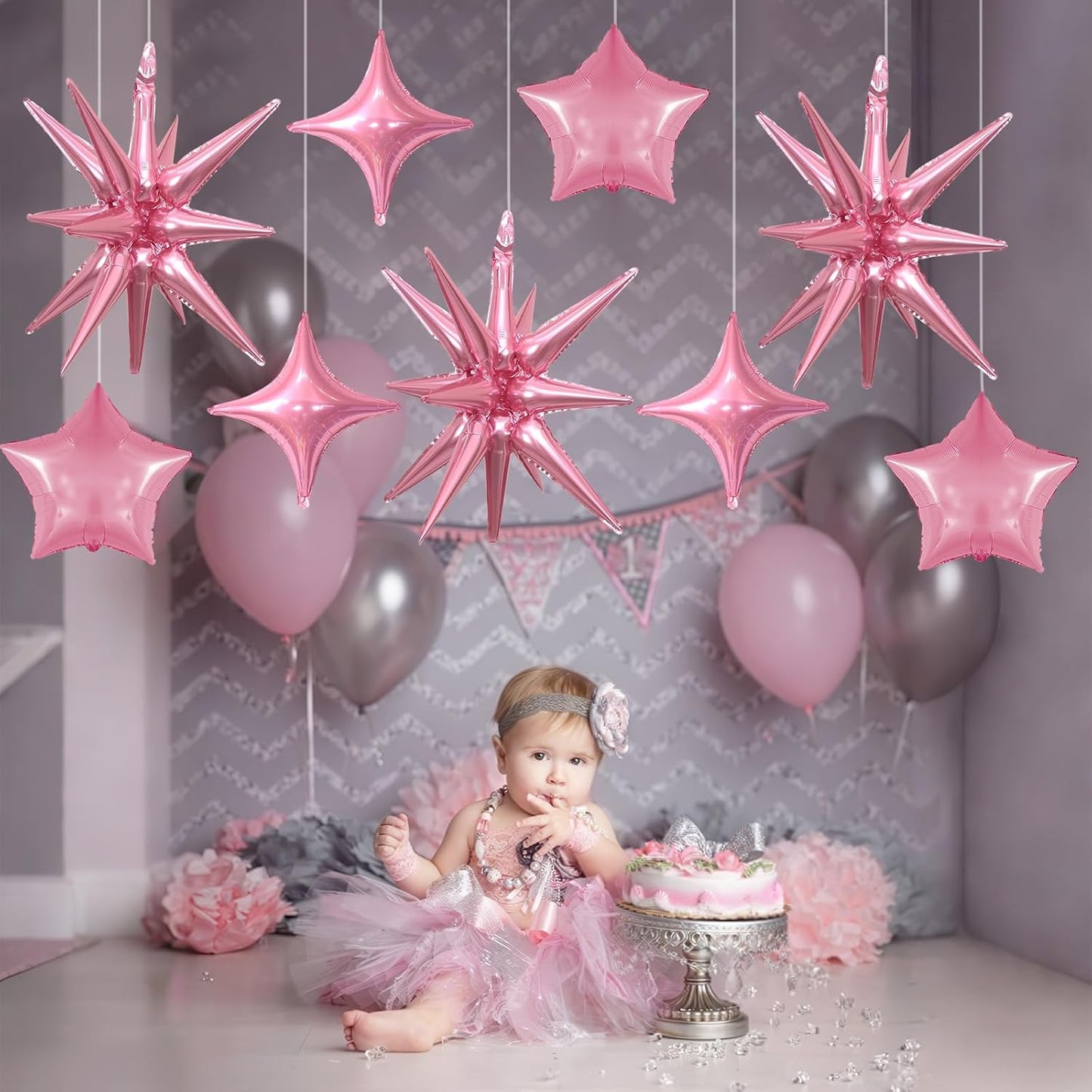 Pink Star Balloons, 22in Large Star Balloons Foil 10in 4-Pointed & Pink Pentagram Balloon for Wedding Anniversary Baby Shower Bridal Shower Graduation Girls Birthday Party Decorations