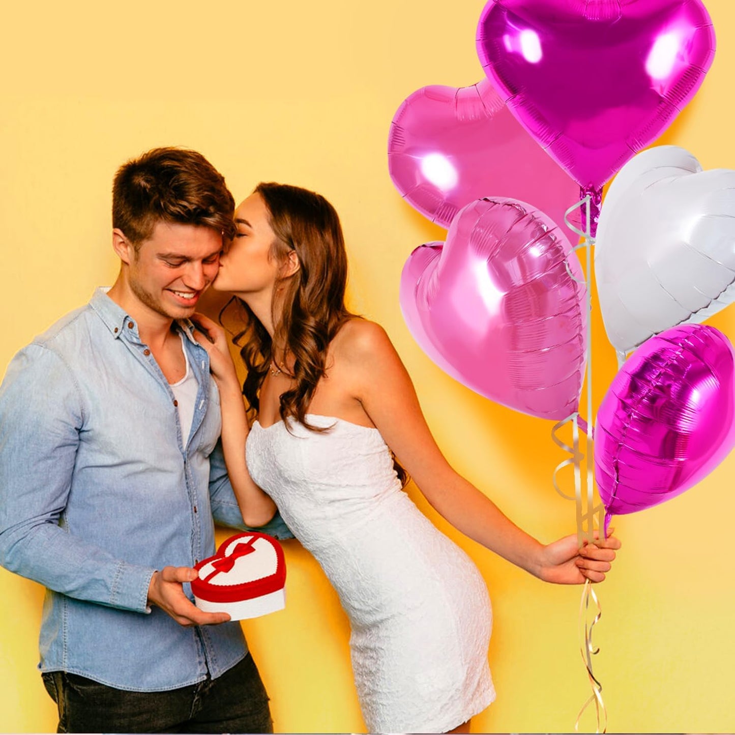 TONIFUL 30Pcs 18 Inch Pink White Heart Balloons Hot Pink Heart Shape Foil Mylar Balloons Decoration for Birthday Valentine's Day Wedding Bridal Shower Anniversary Engagement Party Supplies