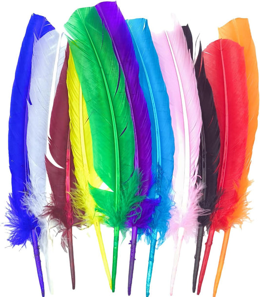 Colorful Turkey Feathers,22 Pcs Natural Feathers Bulk Long 10-12 inch (25-30cm),Turkish Feather for Crafts DIY Wedding Home Party Mardi Gras Decorations (Colorful)