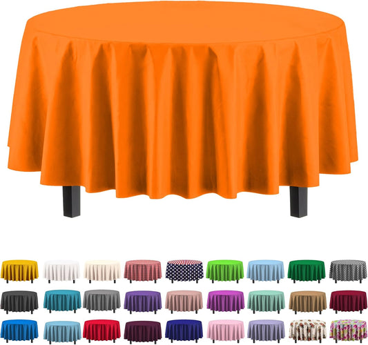 Exquisite 12-Pack Premium Plastic 84-Inch Round Tablecloth, Orange