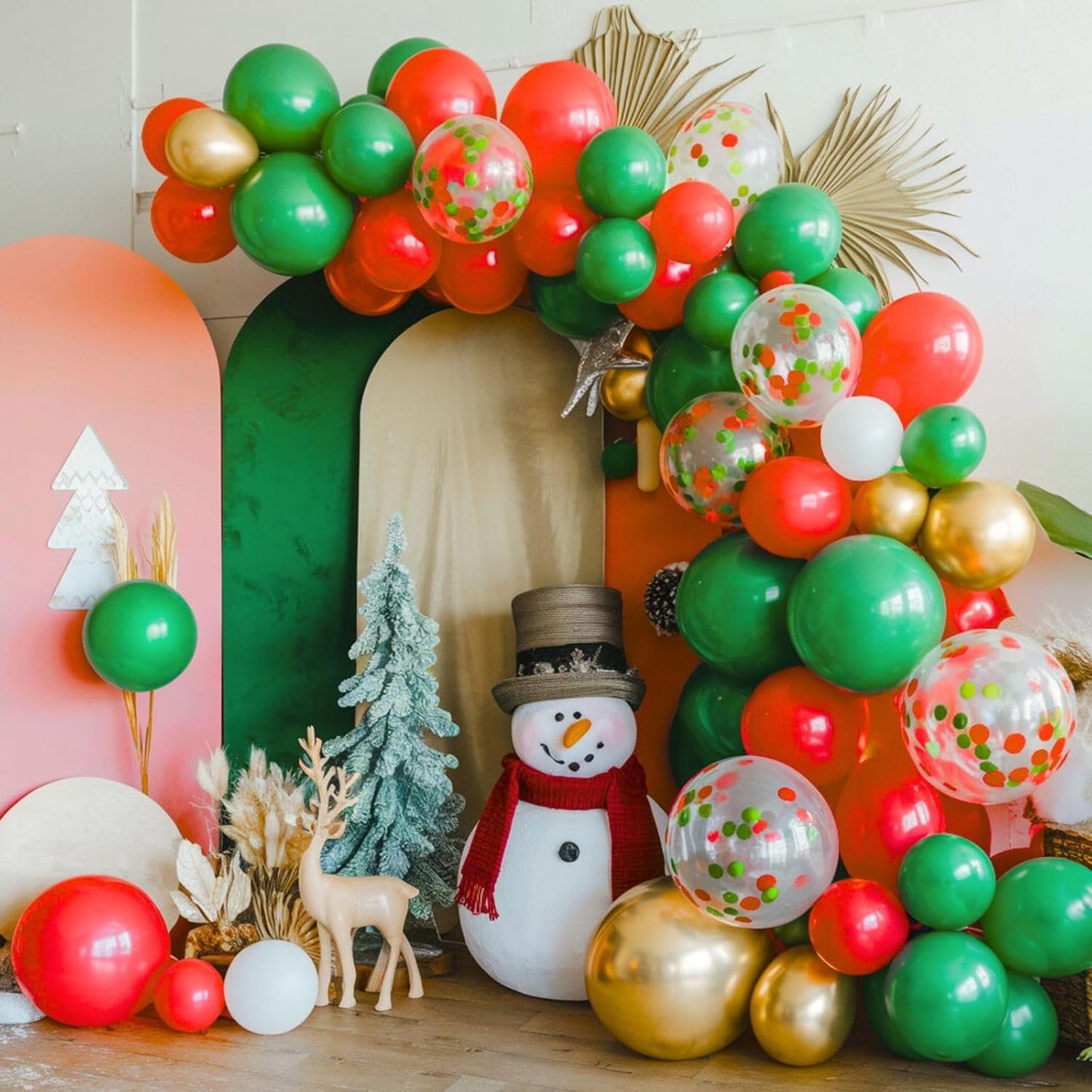 FunHot Christmas Balloons, 60 Pcs Red Green Gold Balloons, 12 Inch Red Green Confetti Balloons Metallic Gold Helium Balloons White Latex Balloons for Happy New Year Merry Christmas Party Decorations