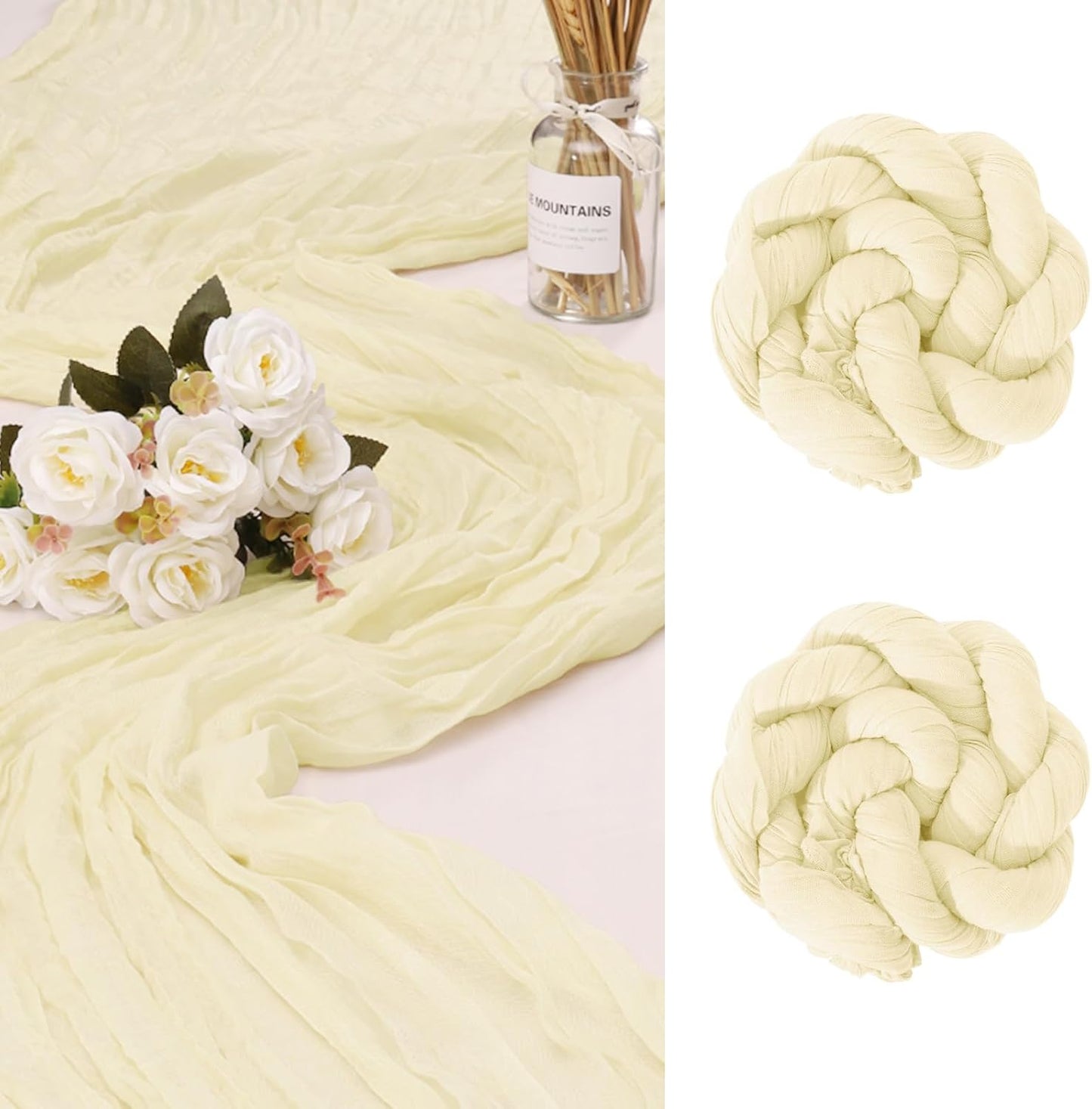 2 Pack Cheesecloth Table Runner 10Ft Christmas Gauze Boho Table Runners for Wedding Decor Bridal Shower Decorations Baby Shower Party(35" x 120")