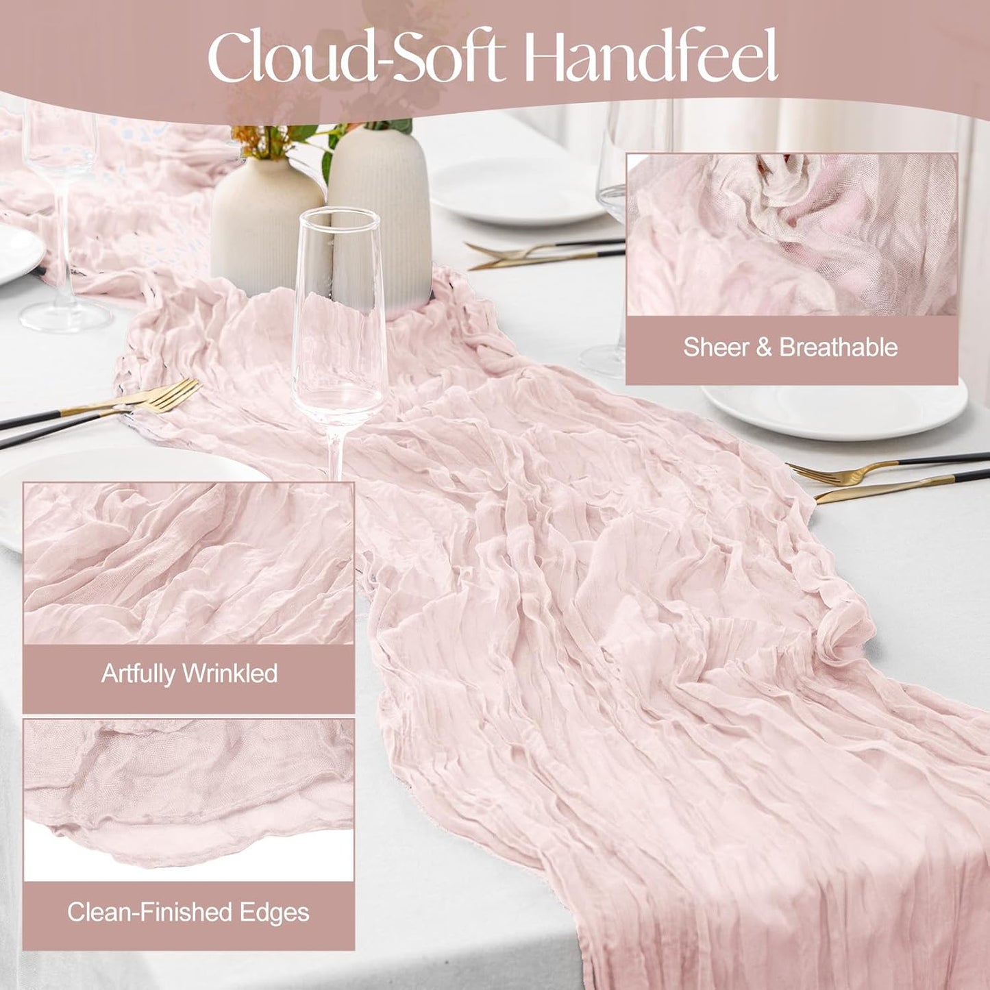 2 Pcs Dusty Pink Cheesecloth Table Runner - 120 inch 10FT Boho Rustic Gauze Cheese Cloth Table Runner Decor for Spring Summer Party Wedding Birthday Baby Bridal Shower Home