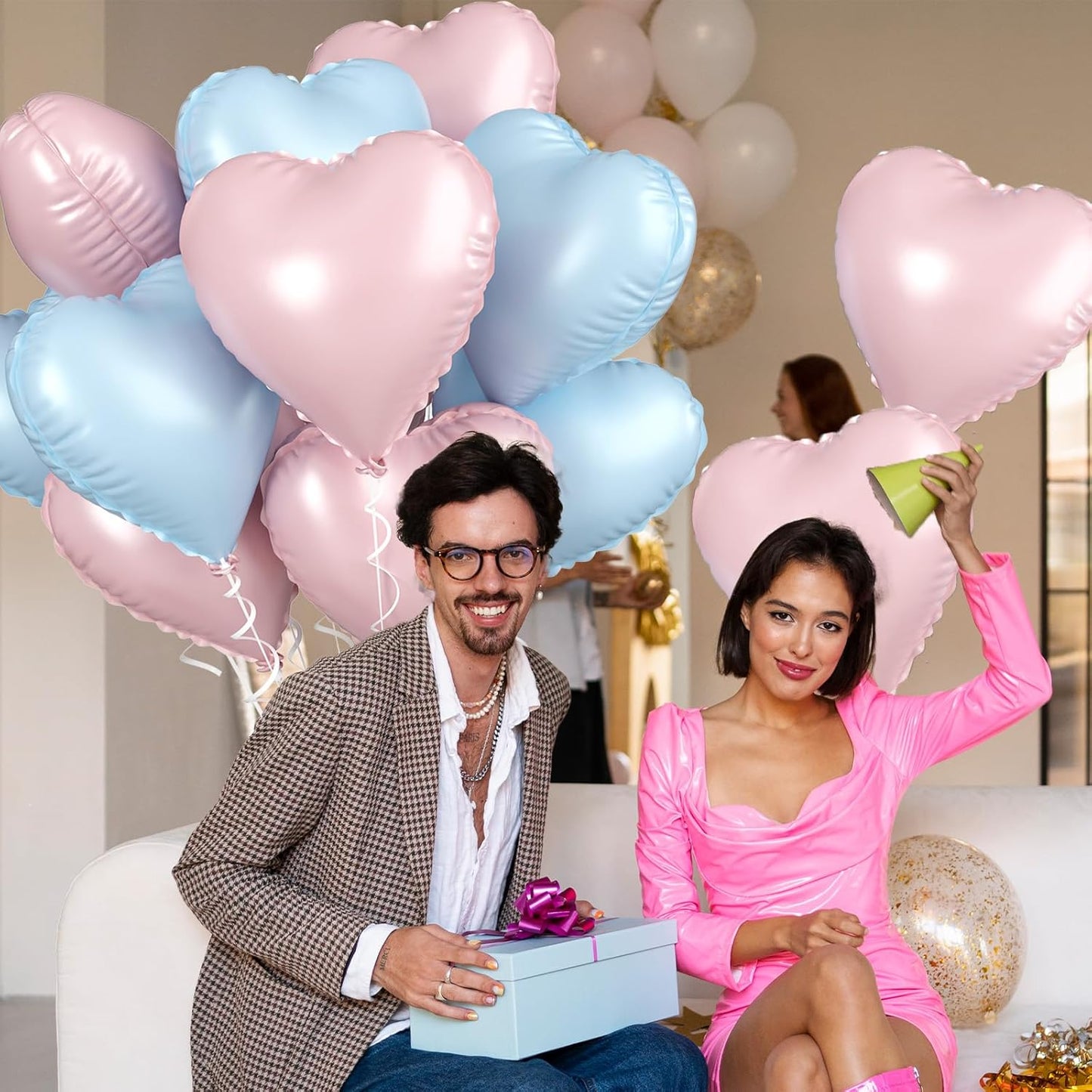 Pink Blue Heart Balloons, 18 Inch Pastel Blue Pink Foil Balloons, 18 Inch Light Pink and Blue Heart Shape Balloon for Girls Boys Birthday Baby Shower Gender Reveal Party Decorations