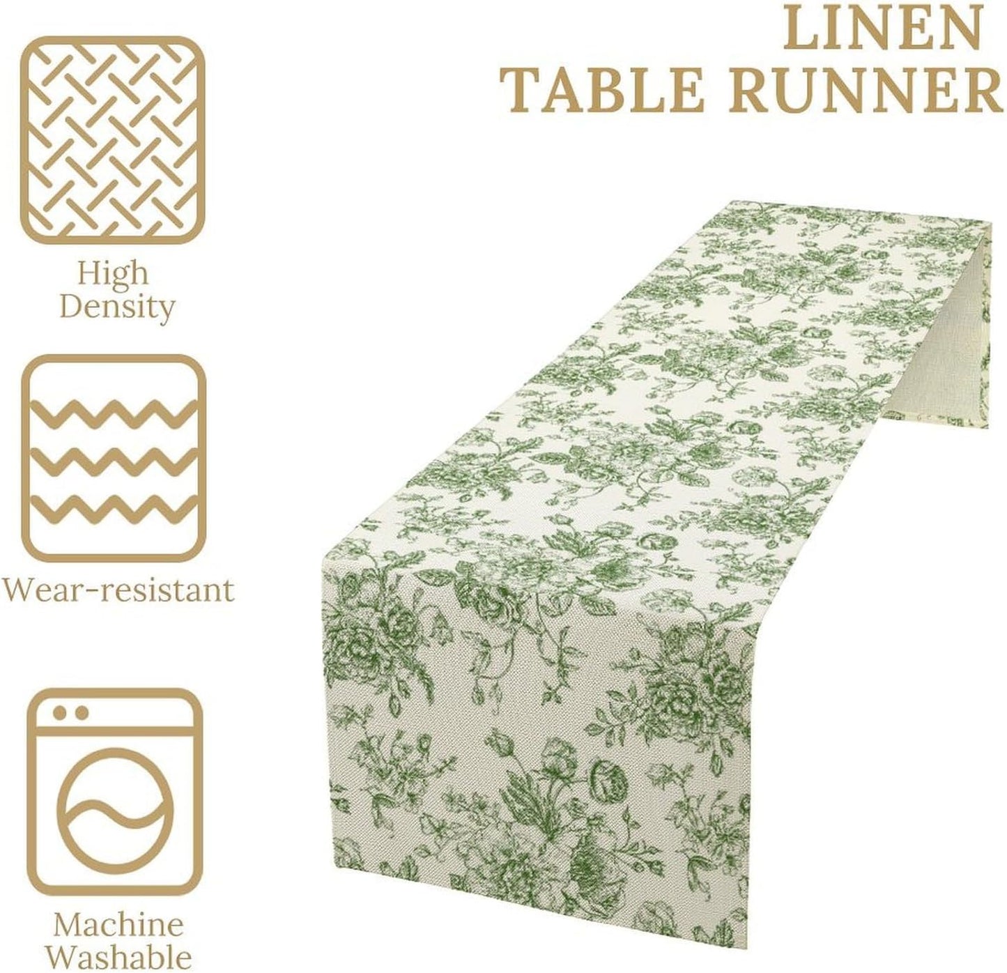 Vintage Flower Table Runner, Wildfloral Green Floral Sketch Pattern Print Table Runner for Kitchen Dinning Table Runner Decor Home Wedding Party Holiday, 13x108 Inch