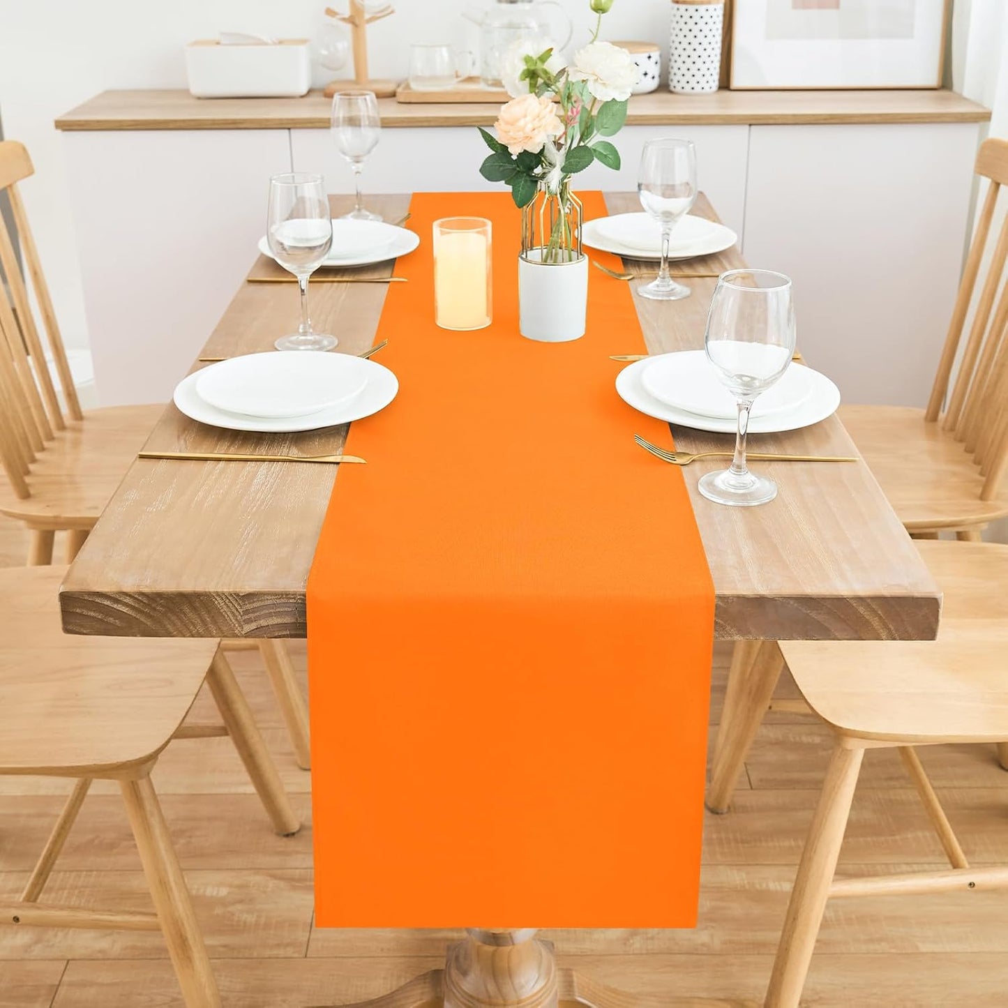 2 Pack Orange Long Table Runner 12 x 108 Inch Solid Color Farmhouse Runners Coffee Table Dresser for Daily Party Home Decoration